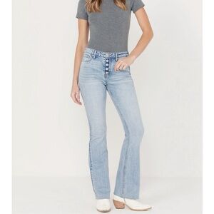 CLEO WOLF  High Rise Boot Cut Jeans Light Wash Exposed Button Fly Size 28/34
